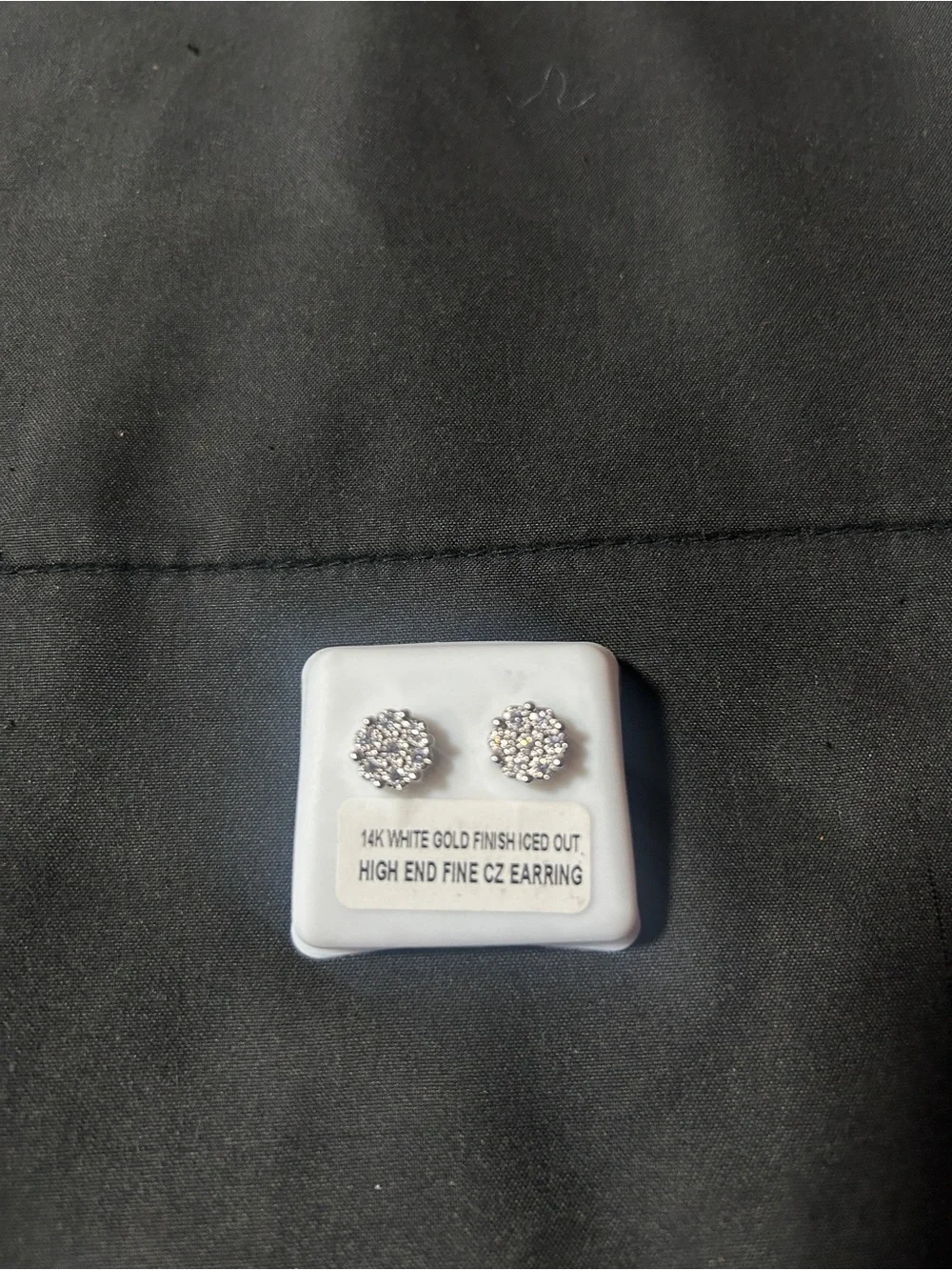 14K White Gold Finish Iced Out CZ Stud Earrings - Sparkling Silver